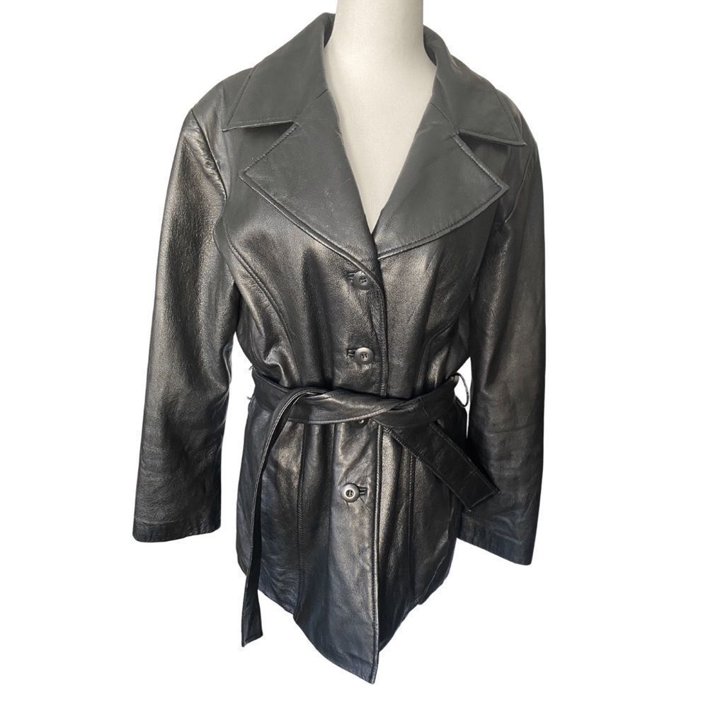 Wilson’s Pelle Studio Thinsulate Leather Button up Tie Wrap Jacket Size Large